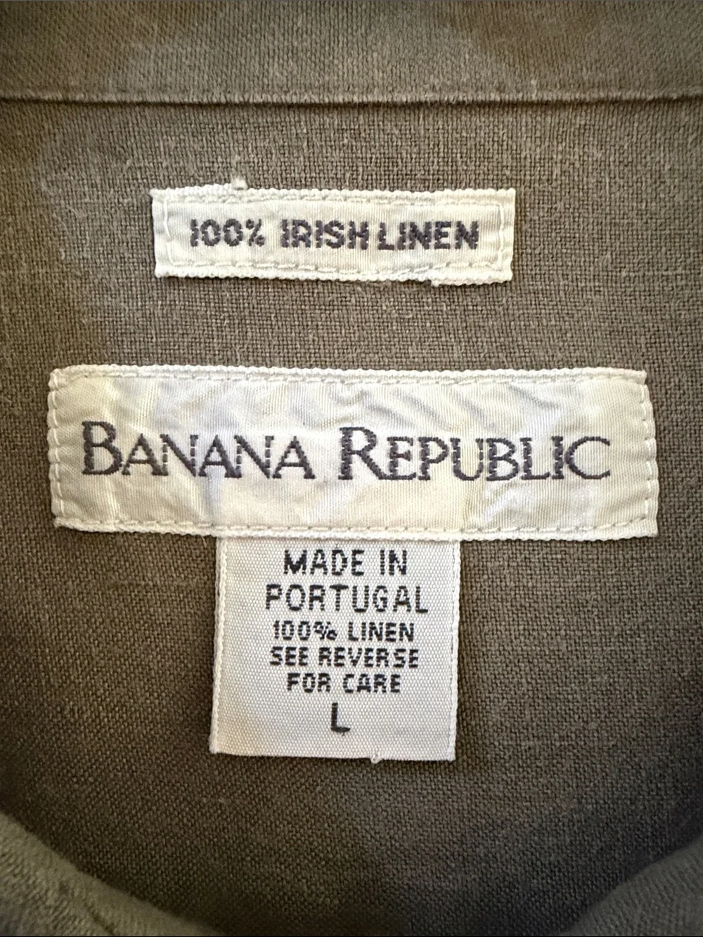BANANA REPUBLIC Irish Linen Shirt Sleeve Button Up Shirt. Large. Light Olive.